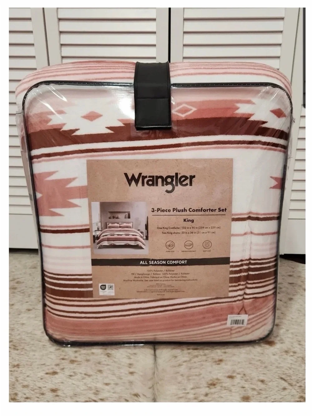 Wrangler Pink and Brown Southwestern-Pattern Plush Comforter Set